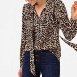 J. Crew | Draped Bow Leopard Print Blouse Top Size XS
